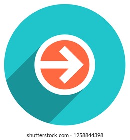 Arrow sign direction icon in circular shape. Web internet button with flat long shadow style. This design graphic element is saved as a vector illustration in the EPS file format.