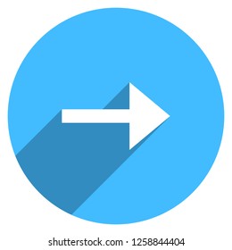 Arrow sign direction icon in circular shape. Web internet button with flat long shadow style. This design graphic element is saved as a vector illustration in the EPS file format.