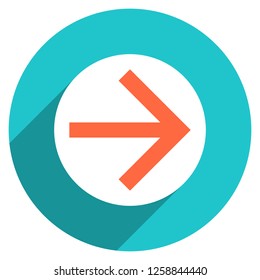 Arrow sign direction icon in circular shape. Web internet button with flat long shadow style. This design graphic element is saved as a vector illustration in the EPS file format.