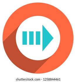 Arrow sign direction icon in circular shape. Web internet button with flat long shadow style. This design graphic element is saved as a vector illustration in the EPS file format.