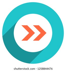 Arrow sign direction icon in circular shape. Web internet button with flat long shadow style. This design graphic element is saved as a vector illustration in the EPS file format.