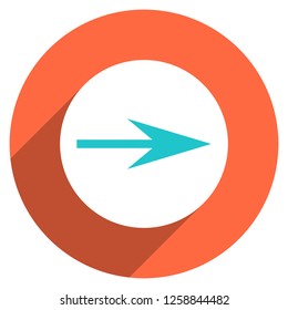 Arrow sign direction icon in circular shape. Web internet button with flat long shadow style. This design graphic element is saved as a vector illustration in the EPS file format.