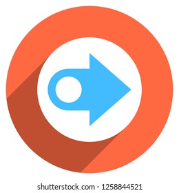 Arrow sign direction icon in circular shape. Flat web internet button with long shadow. This design graphic element is saved as a vector illustration in the EPS file format.