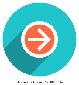 Arrow sign direction icon in circular shape. Web internet button with flat long shadow style. This design graphic element is saved as a vector illustration in the EPS file format.