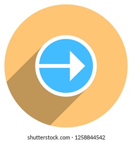 Arrow sign direction icon in circular shape. Web internet button with flat long shadow style. This design graphic element is saved as a vector illustration in the EPS file format.