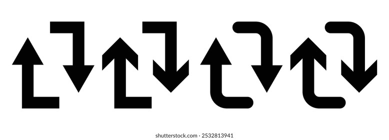 Arrow Sign Direction Icon Set. Loop arrow. Dual arrow. Repeat arrow icon. Way direction. Vector illustrator. 