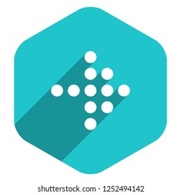 Arrow sign dotted icon LED digital display hexagon icon. Web internet button in flat long shadow style. Quick recolorable vector illustration a graphic element for design.