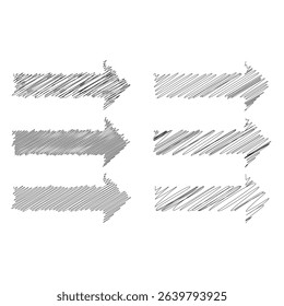 An arrow sign drawn with black pen vector set