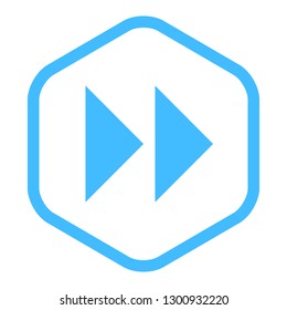 Arrow sign in fast forward hexagon icon created in thin line style. Blue circle shape isolated on white background. The graphic element for design saved as a vector illustration in the EPS file
