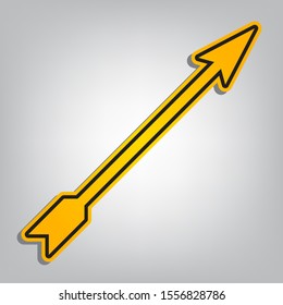 Arrow sign. Flat orange icon with overlapping linear black icon with gray shadow at whitish background. Illustration.