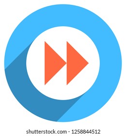 Arrow sign forward or backward icon in circular shape. Multimedia audio video movie interface button in flat long shadow. This design graphic element is saved as a vector illustration in the EPS