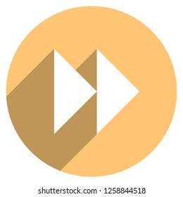 Arrow sign forward or backward icon in circular shape. Multimedia audio video movie interface button in flat long shadow. This design graphic element is saved as a vector illustration in the EPS