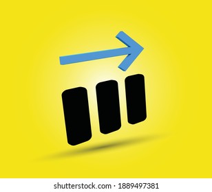 arrow sign for forward  direction with bright yellow background. arrow button for UI designers.