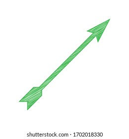 Pfeilzeichen. Grünes, schreibendes Symbol mit fester Kontur auf weißem Hintergrund. Illustration.