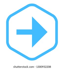 Arrow sign in hexagon icon created in thin line style. Blue circle shape isolated on white background. The graphic element for design saved as a vector illustration in the EPS file format.