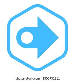 Arrow sign in hexagon icon created in thin line style. Blue circle shape isolated on white background. The graphic element for design saved as a vector illustration in the EPS file format.