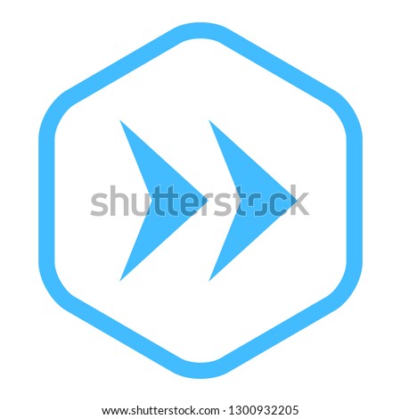 Arrow sign in hexagon icon created in thin line style. Blue circle shape isolated on white background. The graphic element for design saved as a vector illustration in the EPS file format.