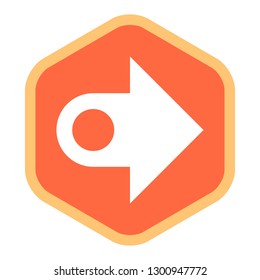 Arrow sign hexagon icon in thin line style. Color shape isolated on white background. The graphic element for design saved as a vector illustration in the EPS file format.