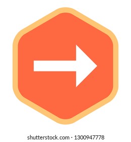 Arrow sign hexagon icon in thin line style. Color shape isolated on white background. The graphic element for design saved as a vector illustration in the EPS file format.
