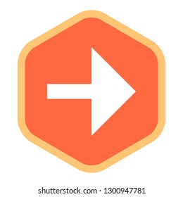 Arrow sign hexagon icon in thin line style. Color shape isolated on white background. The graphic element for design saved as a vector illustration in the EPS file format.