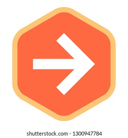 Arrow sign hexagon icon in thin line style. Color shape isolated on white background. The graphic element for design saved as a vector illustration in the EPS file format.