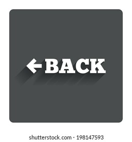Arrow sign icon. Back button. Navigation symbol. Gray flat button with shadow. Modern UI website navigation. Vector