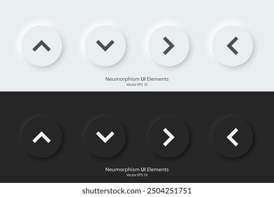 Icono de signo de flecha. Signo arriba abajo a la izquierda y derecha. Un conjunto de Botones redondos con símbolos. Icono 3D en estilo neumático de moda para App y Sitios web. ELEMENTOS de UI UX. Ilustración vectorial.