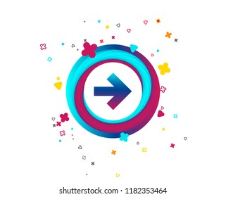 Arrow sign icon. Next button. Navigation symbol. Colorful arrow button with icon. Geometric elements. Vector