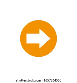 Icono de signo de flecha. Siguiente botón. Símbolo de navegación. Botón de círculo naranja con icono. Pasos10