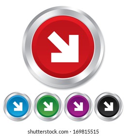 Arrow sign icon. Next button. Navigation symbol. Round metallic buttons. Vector