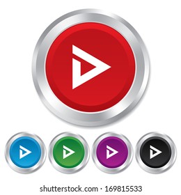 Arrow sign icon. Next button. Navigation symbol. Round metallic buttons. Vector