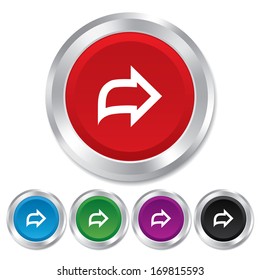 Arrow sign icon. Next button. Navigation symbol. Round metallic buttons. Vector