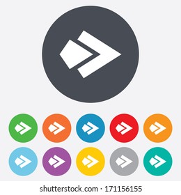Arrow sign icon. Next button. Navigation symbol. Round colourful 11 buttons. Vector