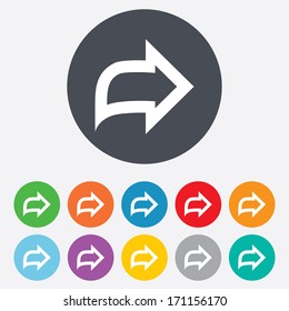 Arrow sign icon. Next button. Navigation symbol. Round colourful 11 buttons. Vector