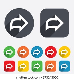 Arrow sign icon. Next button. Navigation symbol. Circles and rounded squares 12 buttons. Vector
