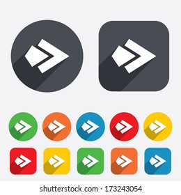 Arrow sign icon. Next button. Navigation symbol. Circles and rounded squares 12 buttons. Vector