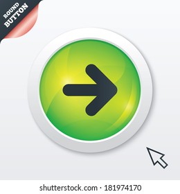 Arrow sign icon. Next button. Navigation symbol. Green shiny button. Modern UI website button with mouse cursor pointer. Vector