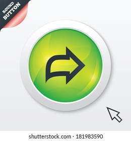 Arrow sign icon. Next button. Navigation symbol. Green shiny button. Modern UI website button with mouse cursor pointer. Vector