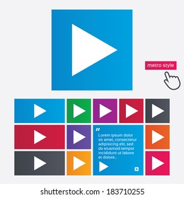 Arrow sign icon. Next button. Navigation symbol. Metro style buttons. Modern interface website buttons with hand cursor pointer. Vector
