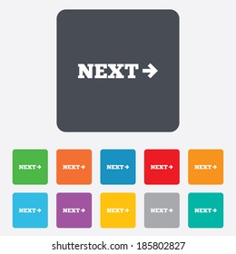 Arrow sign icon. Next button. Navigation symbol. Rounded squares 11 buttons. Vector