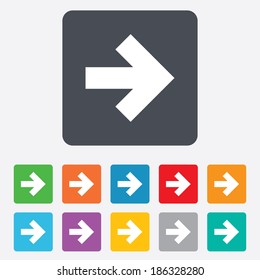 Arrow sign icon. Next button. Navigation symbol. Rounded squares 11 buttons. Vector