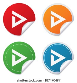 Arrow sign icon. Next button. Navigation symbol. Round stickers. Circle labels with shadows. Curved corner. Vector