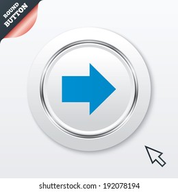 Arrow sign icon. Next button. Navigation symbol. White button with metallic line. Modern UI website button with mouse cursor pointer. Vector