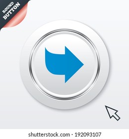 Arrow sign icon. Next button. Navigation symbol. White button with metallic line. Modern UI website button with mouse cursor pointer. Vector