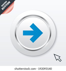Arrow sign icon. Next button. Navigation symbol. White button with metallic line. Modern UI website button with mouse cursor pointer. Vector