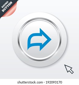 Arrow sign icon. Next button. Navigation symbol. White button with metallic line. Modern UI website button with mouse cursor pointer. Vector
