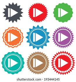 Arrow sign icon. Next button. Navigation symbol. Stars stickers. Certificate emblem labels. Vector