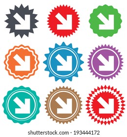 Arrow sign icon. Next button. Navigation symbol. Stars stickers. Certificate emblem labels. Vector