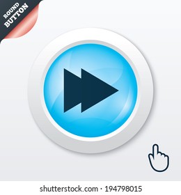 Arrow sign icon. Next button. Navigation symbol. Blue shiny button. Modern UI website button with hand cursor pointer. Vector