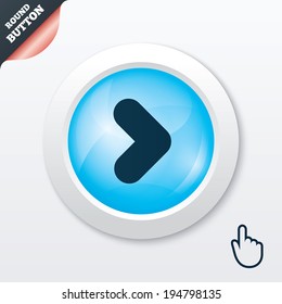 Arrow sign icon. Next button. Navigation symbol. Blue shiny button. Modern UI website button with hand cursor pointer. Vector